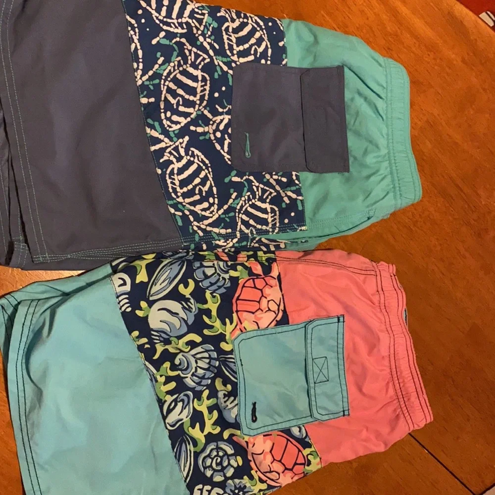 Vineyard Vines Men’s Colorblock Swim Trunks in Teal, Coral, Navy